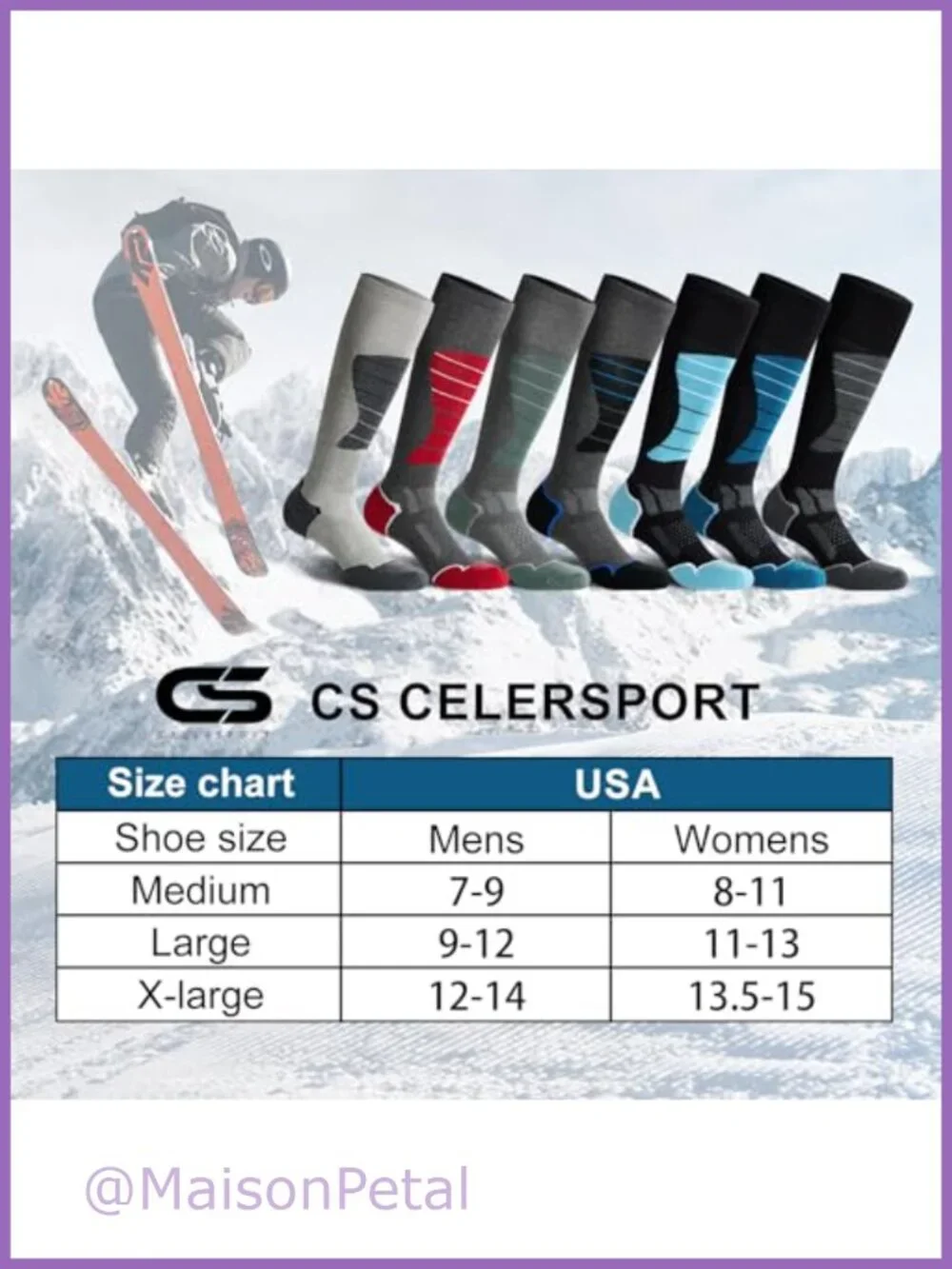 Wool Ski Socks Snowboard Thermal Knee Length Cushioned 3 Pairs